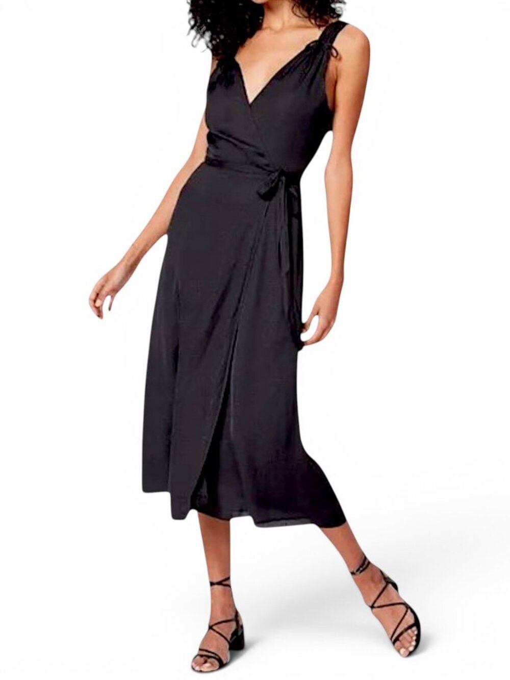 Paige Black Cerisa Matte Satin Dot Pattern Print Sleeveless Silky Wrap Dress S